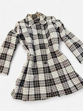 Le Suit Black & White Plaid Coat, Lined, Button Front, Size 16
